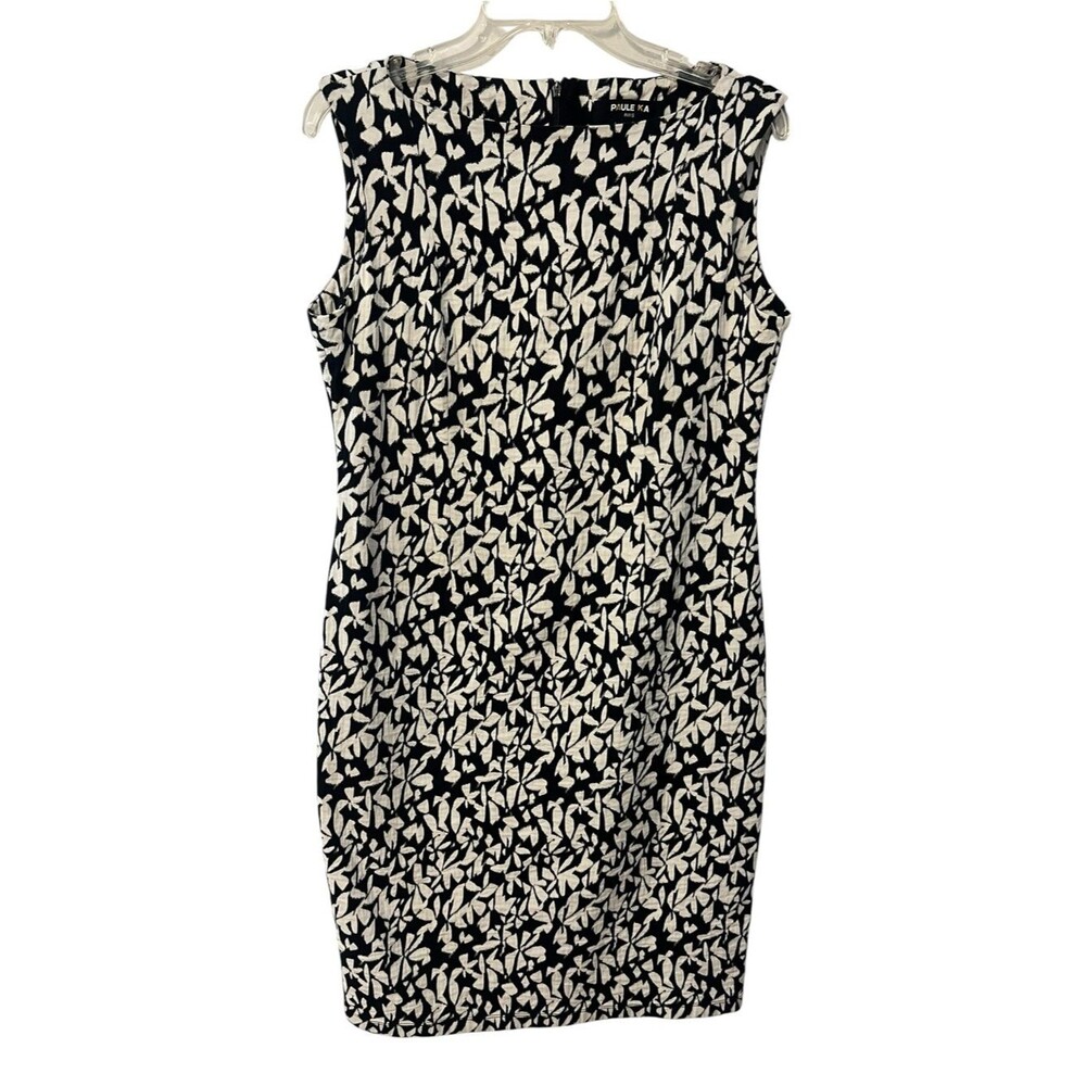 Paule Ka Paris 2016 Black White Floral Sheath Dress Sleeveless Designer Midi L